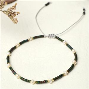 handmade miyuki glass Bracelet with Pearl, adjustable, approx 3mm, 16-24cm length [FR10336]