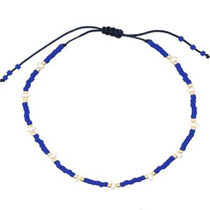 handmade miyuki seed glass Bracelet with Pearl, adjustable, blue, approx 3mm, 16-24cm length [FR10346]