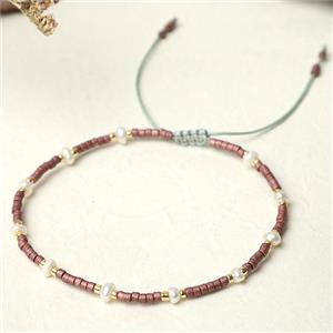 handmade miyuki glass Bracelet with Pearl, adjustable, approx 3mm, 16-24cm length [FR10349]