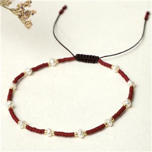 handmade miyuki glass Bracelet with Pearl, adjustable, approx 3mm, 16-24cm length [FR10350]