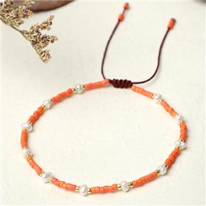 handmade miyuki seed glass Bracelet with Pearl, adjustable, orange, approx 3mm, 16-24cm length [FR10352]