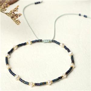 handmade miyuki glass Bracelet with Pearl, adjustable, approx 3mm, 16-24cm length [FR10353]
