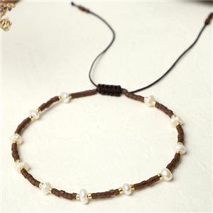 handmade miyuki glass Bracelet with Pearl, adjustable, approx 3mm, 16-24cm length [FR10354]
