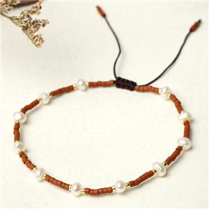 handmade miyuki glass Bracelet with Pearl, adjustable, approx 3mm, 16-24cm length [FR10357]
