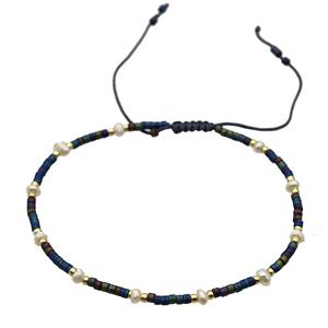 Rainbow handmade miyuki glass Bracelet with Pearl, adjustable, approx 3mm, 16-24cm length [FR10358]