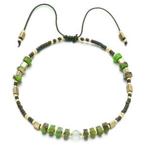 handmade miyuki glass Bracelet with Imperial Jasper, adjustable, olive, approx 4mm, 16-24cm length [FR10361]