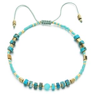 handmade miyuki glass Bracelet with Imperial Jasper, adjustable, aqua, approx 4mm, 16-24cm length [FR10362]