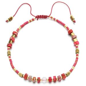 handmade miyuki glass Bracelet with Imperial Jasper, adjustable, pink, approx 4mm, 16-24cm length [FR10363]