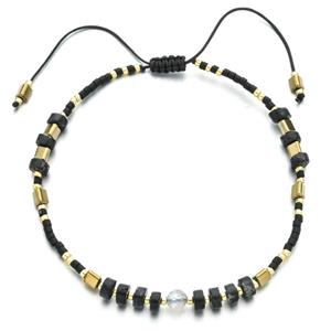 handmade miyuki glass Bracelet with Imperial Jasper, adjustable, black, approx 4mm, 16-24cm length [FR10364]