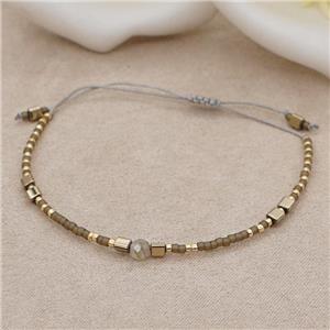 handmade miyuki glass Bracelet with labradorite, adjustable, approx 4mm, 16-24cm length [FR10376]