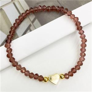 Chinese Crystal Glass Bracelet with gold heart, stretchy, approx 4mm, 22cm length [FR10386]