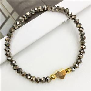 Chinese Crystal Glass Bracelet with gold heart, stretchy, approx 4mm, 22cm length [FR10387]