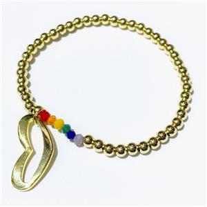 copper Bracelet with heart, gold plated, stretchy, approx 4mm, 3mm, 17-22cm length [FR10422]