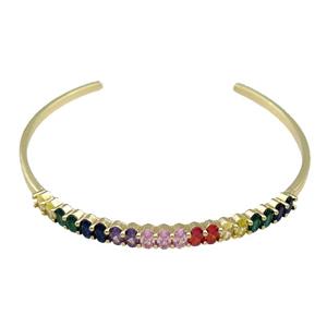 Copper Bangle Pave Multicolor Zircon Gold Plated, approx 5mm, 60-65mm [FR10446]