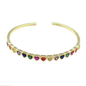 Copper Heart Bangle Pave Multicolor Zircon Gold Plated, approx 5mm, 60-65mm [FR10447]