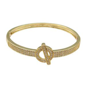 Copper Bangle Pave Zircon Gold Plated, approx 13-16mm, 53-55mm [FR10451]
