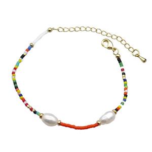 Pearl Bracelet with Glass Seed Bead Adjustable, approx 7-8mm, 1.6mm, 16-24cm length [FR10473]