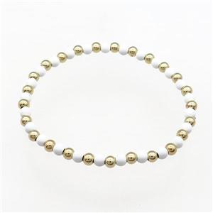 Copper Bracelet Stretchy White Lacquered Gold Plated, approx 4mm [FR10478]