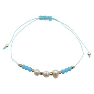 Pearl Bracelet With Crystal Glass Adjustable Blue, approx 5-6mm, 20-30cm length [FR10484]