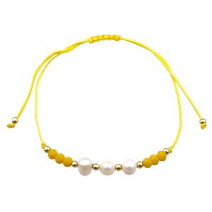 Pearl Bracelet With Crystal Glass Adjustable Yellow, approx 5-6mm, 20-30cm length [FR10486]