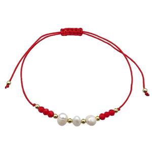 Pearl Bracelet With Crystal Glass Adjustable Red, approx 5-6mm, 20-30cm length [FR10487]