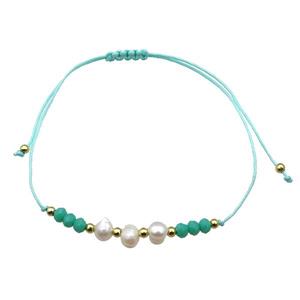 Pearl Bracelet With Crystal Glass Adjustable Aqua, approx 5-6mm, 20-30cm length [FR10488]