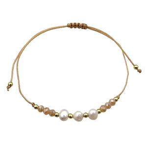 Pearl Bracelet With Crystal Glass Adjustable Beige, approx 5-6mm, 20-30cm length [FR10489]