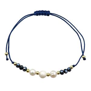 Pearl Bracelet With Crystal Glass Adjustable DarkBlue, approx 5-6mm, 20-30cm length [FR10492]
