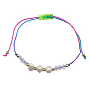 Pearl Bracelet With Crystal Glass Adjustable Multicolor, approx 5-6mm, 20-30cm length [FR10494]