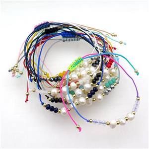 Pearl Bracelet With Crystal Glass Adjustable Mixed, approx 5-6mm, 20-30cm length [FR10496]