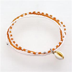 Seed Glass Bracelet 3 Strands Conch Shell Stretchy, approx 8-10mm, 1.6mm, 16cm length [FR10513]