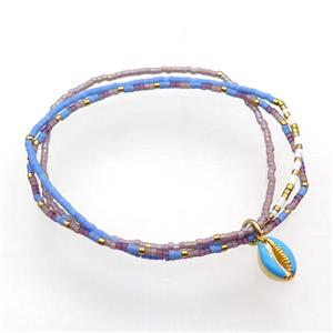 Seed Glass Bracelet 3 Strands Conch Shell Stretchy, approx 8-10mm, 1.6mm, 16cm length [FR10514]