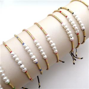 Pearl Bracelet With Seed Glass Adjustable Mixed, approx 4-5mm, 1.6mm, 16-24cm length [FR10530]