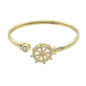 Copper Bangle Pave Zircon Ship Helm Gold Plated, approx 7mm, 20mm, 50-60mm dia [FR10533]