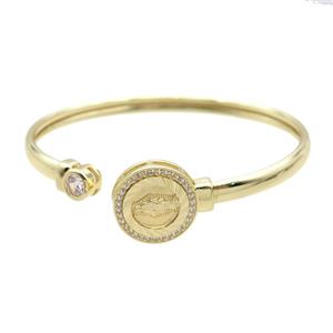 Copper Bangle Pave Zircon Virgin Mary Gold Plated, approx 7mm, 18mm, 50-60mm dia [FR10537]