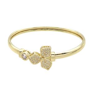 Copper Bangle Pave Zircon Clover Gold Plated, approx 7mm, 19mm, 50-60mm dia [FR10539]
