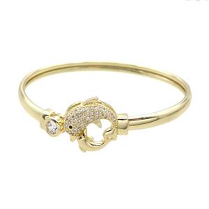 Copper Bangle Pave Zircon Dolphin Gold Plated, approx 7mm, 17-20mm, 50-60mm dia [FR10540]