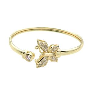 Copper Bangle Pave Zircon Butterfly Gold Plated, approx 7mm, 18-22mm, 50-60mm dia [FR10544]