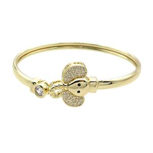 Copper Bangle Pave Zircon Elephant Gold Plated, approx 7mm, 17-20mm, 50-60mm dia [FR10546]