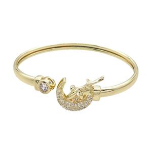 Copper Bangle Pave Zircon Mooon Fairy Gold Plated, approx 7mm, 20mm, 50-60mm dia [FR10547]