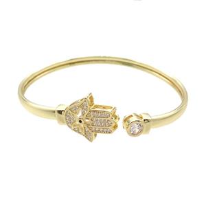 Copper Bangle Pave Zircon Hamsahand Gold Plated, approx 7mm, 17mm, 50-60mm dia [FR10549]