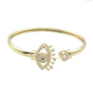 Copper Bangle Pave Zircon Eye Gold Plated, approx 7mm, 15-20mm, 50-60mm dia [FR10550]