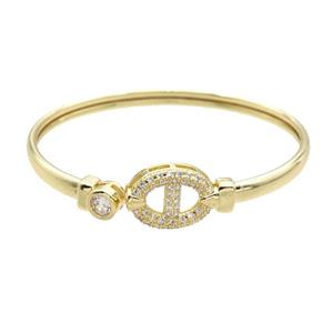 Copper Bangle Pave Zircon Gold Plated, approx 7mm, 15-20mm, 50-60mm dia [FR10551]