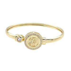 Copper Bangle Pave Zircon Horse Gold Plated, approx 7mm, 18mm, 50-60mm dia [FR10554]