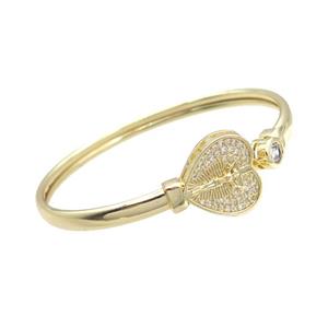 Copper Bangle Pave Zircon Heart Mary Gold Plated, approx 7mm, 18mm, 50-60mm dia [FR10555]