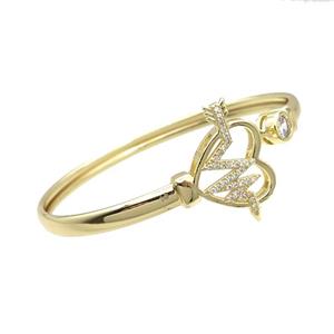 Copper Bangle Pave Zircon Heart Cardiogram Gold Plated, approx 7mm, 17-26mm, 50-60mm dia [FR10557]