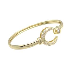 Copper Bangle Pave Zircon Moon Gold Plated, approx 7mm, 20mm, 50-60mm dia [FR10560]