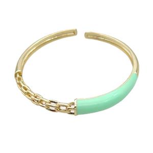 Copper Bangle With Green Enamel Gold Plated, approx 7mm, 50mm dia [FR10569]