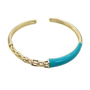 Copper Bangle With Teal Enamel Gold Plated, approx 7mm, 50mm dia [FR10570]