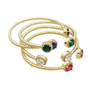 Copper Bangle Pave Crystal Gold Plated Mixed, approx 11mm, 58mm dia [FR10576]